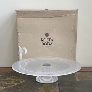 Kosta Boda Limelight Goran Warff Sweden 12” Footed Cake Plate Textured Glass
